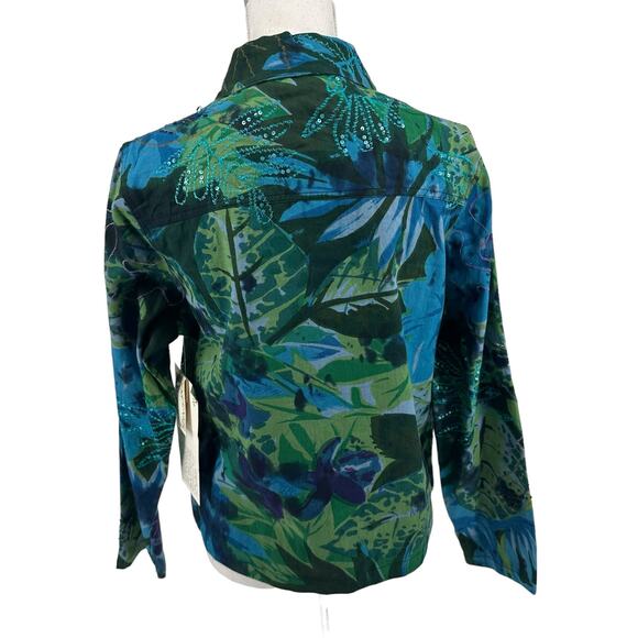 NWT Vintage Tantrums Blue Floral Beaded Twill Jacket Sz M - Picture 2 of 8